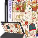 Uppuppy for iPad 9th/8th/7th Generation Case 10.2 Inch Girls Cute Kids Women Folio Smart Cover Pencil Holder Cartoon Aesthetic Design Girly Kawaii Teens Cases for iPad 7/8/9 Gen A2602 A2270 A2197