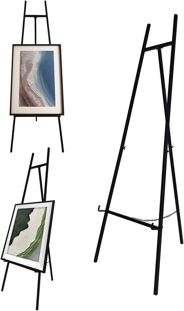 Iron Adjustable Arts & Crafts Easels,Metal Easel Stand with Chain Support for Mirror,58 Inch Floor Easels for Display Wedding Sign(Black)
