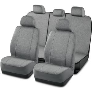 Road Comforts Full Set Car Seat Covers Front Rear Seat Cover Low Back, Flax Seat Protector, Airbag Compatible, Universal Fits for Most Cars, Truck, SUV, Vans Gray