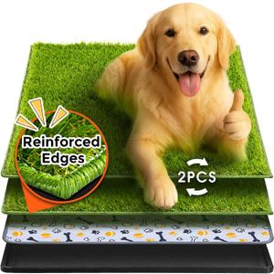 Hompet Dog Grass Pad with Tray Large, 35"x22.5", 2 Reusable Artificial Turf for Dogs Potty, Waterproof Non-Slip Washable Pee Pads, Quickly Absorbency Portable Dog Litter Box for Indoor/Outdoor Use