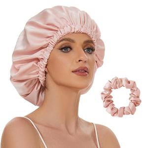 22 Momme 100% Mulberry Silk Bonnet for Sleeping Women, Adjustable Silk Hair Wrap for Sleeping Hair Care, Bonnet with Elastic Stay On Head(Pink)