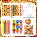 122Pcs Thanksgiving Gifts Set Thanksgiving Party Favors Decoration Pumpkin Exchange Gift with Stamp Pencil Sticker Cup for Autumn Harvest Theme Birthday Gift Prize Supplies