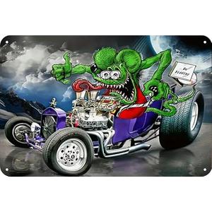 Vintage Racing Metal Sign, Retro Garage Tin Sign, Car Lover Gift,Wall Decor for Bar, Cafes Pubs,Outdoor Patio Man Cave,Cars Room, 8x12 Inches (Weird Racing)