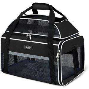 Lekereise Top-Expandable Pet Carrier 17x11x9.5 Inch Alaska Hawaiian Airline Approved Soft Sided Underseat to 12lbs Travel Carriers for Small Cats and Dogs with Locking Safety Zippers Anti-Scratch Mesh (Black)