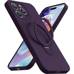 Magnetic Stand for iPhone 13 Pro, Liquid Silicone, [Compatible with MagSafe][Built-in Kickstand&Ring Holder] Anti-Scratch Soft Microfiber Lining, Deep Purple