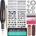 108 Pcs Engraving Tool Kit, Multi-Functional Electric Corded Micro Engraver Etching Pen DIY Rotary Tool for Jewelry Glass Wood Metal Plastic with Scriber, 82 Accessories and 24 Stencils - Black