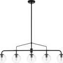 Modern Black Glass 5-Light Linear Pendant Light, Kitchen Island Chandelier