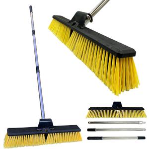 18 Inches Push Broom Outdoor with 65" Adjustable Handle, Heavy Duty Outdoor Broom with Stiff Bristles, for Cleaning Yard, Garage, Shop, Driveway, Wood, Stone, Deck, Concrete, and Tile Floor