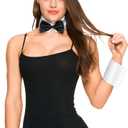 Spooktacular Creations Halloween Bunny Costume Accessories Set with Rabbite Ears Headband Bow Tie Tail Arm Cuffs Costume Set (Black)