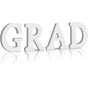 4 Inch GRAD White Table Centerpiece Sign GRAD Word Sign,GRAD Wooden Block for Class of 2025 Graduation Decoration Graduation Party Supplies