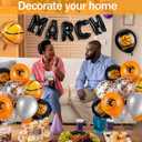 Soulchen 47 Pcs March Basketball Party Madness Decorations Balloons 16 Inch Happy March Banner 12/18 Inch Black Orange Metallic Silver Confetti Foil Balloon for Sport Birthday Party Supplies