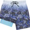 Men's Swim Trunks with Compresssion Liner 7" Swimwear Board Shorts 2-in-1 Bathing Suits with Zipper Pockets (Blue)