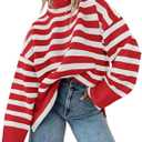 AGSEEM Fall Sweaters for Women Pullover Long Sleeve Turtleneck Striped Cable Knit Side Slit Tops Oversized Sweater Trendy L