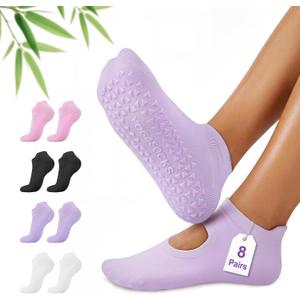 ALLIVE Pilates Socks with Grips for Women, Bamboo Breathable Non Slip Socks for Yoga, Barre, Studio, and Home Use