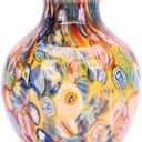 Yellow Orange Round Glass Vase,Modern Art Sea Glass Decor with Colorful Petal Decorative for Home Decor,Hand Blown Stained Vase for Flowers Living Room Dining Tabletop Centerpiece Office Decor