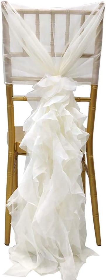 Milk Yarn Chair Cover, Tulle Chair Back Cap Covers for Bridal Shower, Wedding, Baby Shower Decoration Long Tulle High Chair Skirt Slipcovers (Ivory White, 4pcs)