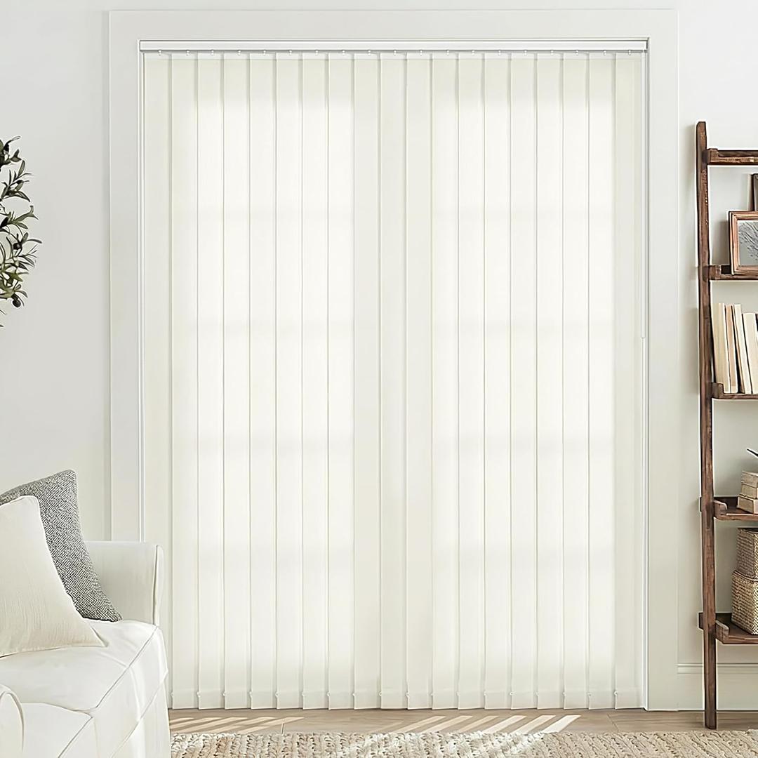 LazBlinds Vertical Blinds Replacement Slats - Light Filtering Fabric Slats for Sliding Doors & Windows, Easy-Cut Polyester, White Texture (98" W x 84" L, 25 Pcs)
