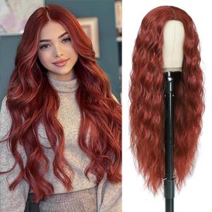 GOWIT Reddish Brown Wigs for Women 30 Inch Long Wavy Wig Glueless Middle Part Curly Wavy Wigs Natural Looking Heat Resistant Synthetic Wig for Halloween Christmas Daily Cosplay Party Use