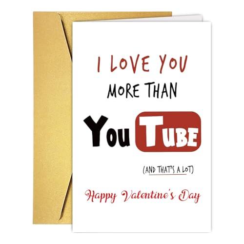 PUGAILA Funny Valentines Day Card for Husband Wife Boyfriend Girlfriend, Humorous Valentine's Day Love Card for Him Her Partner Hubby - I Love You More Than You Tubeb 3pcs