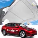 2025 Upgrade Tesla Model Y Sunshade Roof [Magnetic-Mid Design, No-Gap/Sag-Free] Foldable Heat Insulation Glass Roof Sun Shade for Tesla Model Y Accessories 2025 2024-2020 (Not for New Y Juniper)