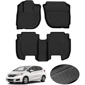 KUST All Weather Floor Mats for Honda Fit 2015 2016 2017 2018 2019 2020 Custom Fit Floor Liner 1st & 2nd Row Liners Black Non-Slip