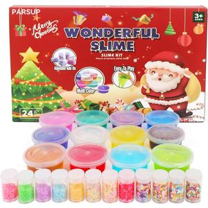 2025 Christmas Slime Advent Calendar for Kids, Crystal Fidget Holiday Surprise Gift Set, 24 Days Christmas Countdown Calendar Xmas Toys Gifts Boys Girls Toddler Party Favors Christmas Stocking Stuffers