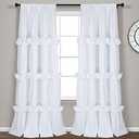 Homechoice Decor Thermal Insulated Blackout Window Curtains, 54" W x 84" L x 1 Panels, Boho Ruched Window Treatments with 3 Rows of Butterfly Flowers, Rustic Rod Pocket Drapes for Room, White (LQ-30)