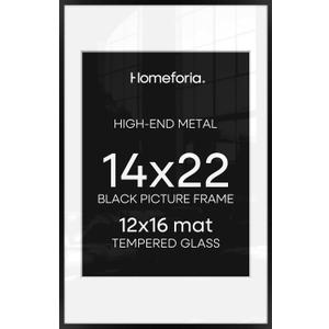 Homeforia 14x22 Picture Frame Black, High End Metal 14 x 22 Poster Frames with Mat 12 x 16 for Photo, 14x22 Black Frame Matted to 12x16 inch Print, 22x14 Thin Frame, Tempered Glass, Wall Kit, Set of 1