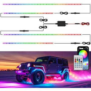 Underglow LED Lights for Cars 252 LEDs RGBI Neon Accent Strip Lights with 16 Million Colors DIY & Music Mode Underbody Exterior Lights Kit for RV SUV Truck Boat 12V (4Pcs 13.8FT)