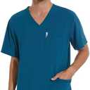 Scrub Top for Men - Stretch V-Neck Scrubs with 3 Pockets, Anti-Wrinkle (Teal, XL)