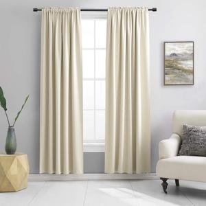 DONREN 84 Inches Length Curtain Panels - Light Reducing Thermal Insulated Solid Blackout Curtains/Panels/Drapes for Living Room (Set of 2, 60 inches by 84 Inch, Light Beige)