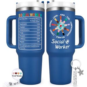 Qtencas Social Worker Gifts for Men Women, Social Worker Appreciation Gifts, 40 Oz Stainless Steel Tumbler, Social Works Birthday Graduation Christmas Gifts for BSW MSW DSW, Social Work Month Gifts (Blue)