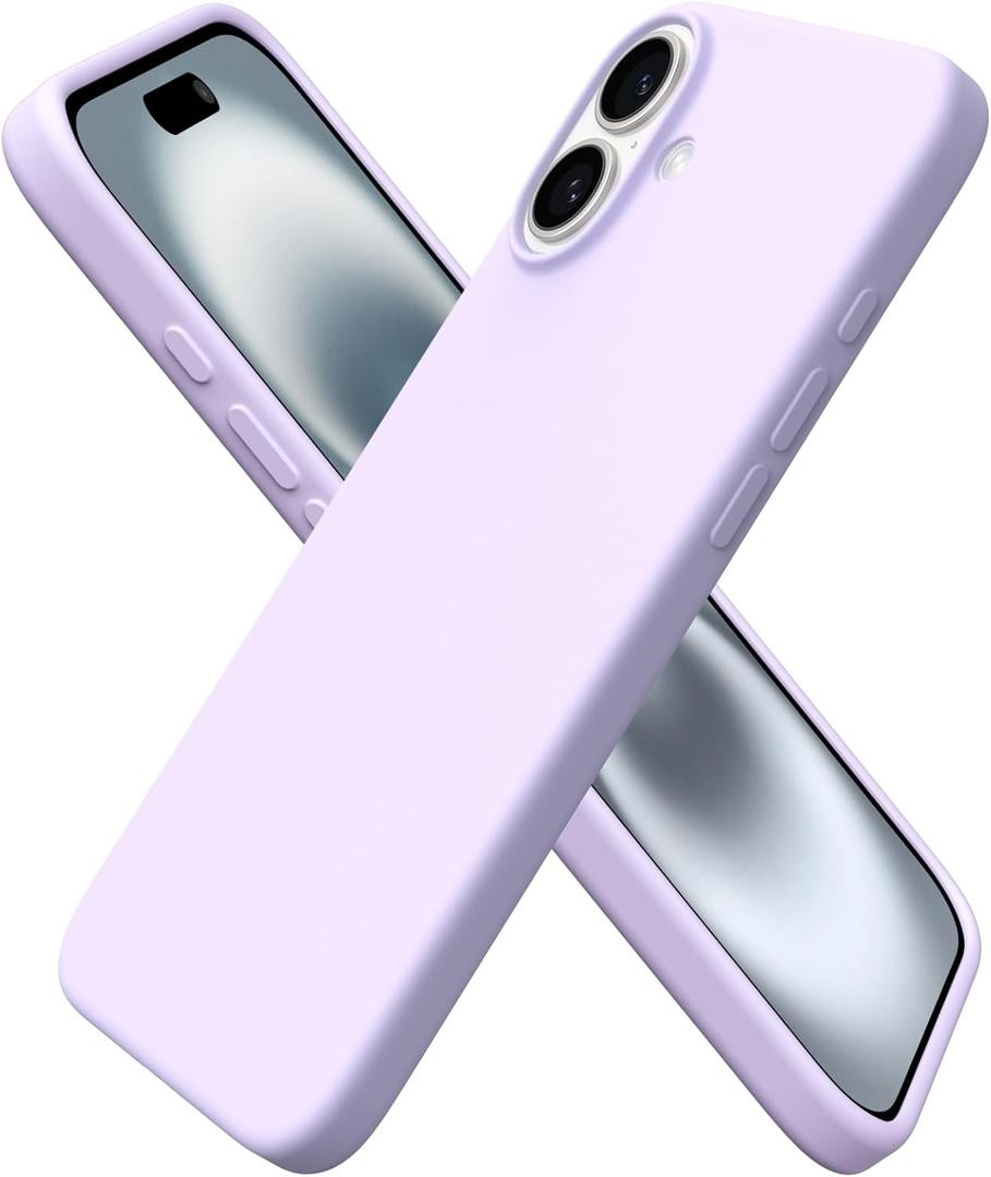 ORNARTO Compatible with iPhone 16 Plus Case 6.7, Slim Liquid Silicone 3 Layers Full Covered Soft Gel Rubber Phone Case Protective Cover 6.7 Inch, Pastel Lilac