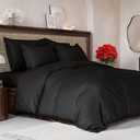 Duvet Cover Queen Size Set - Extra Soft Queen Size Duvet Cover 90 x 90 with 2 Pillow Shams - Hotel Luxury, Easy Care and Fade Free with Zipper Closures & Ties - Comfy, Breathable Bedding Set (Black)