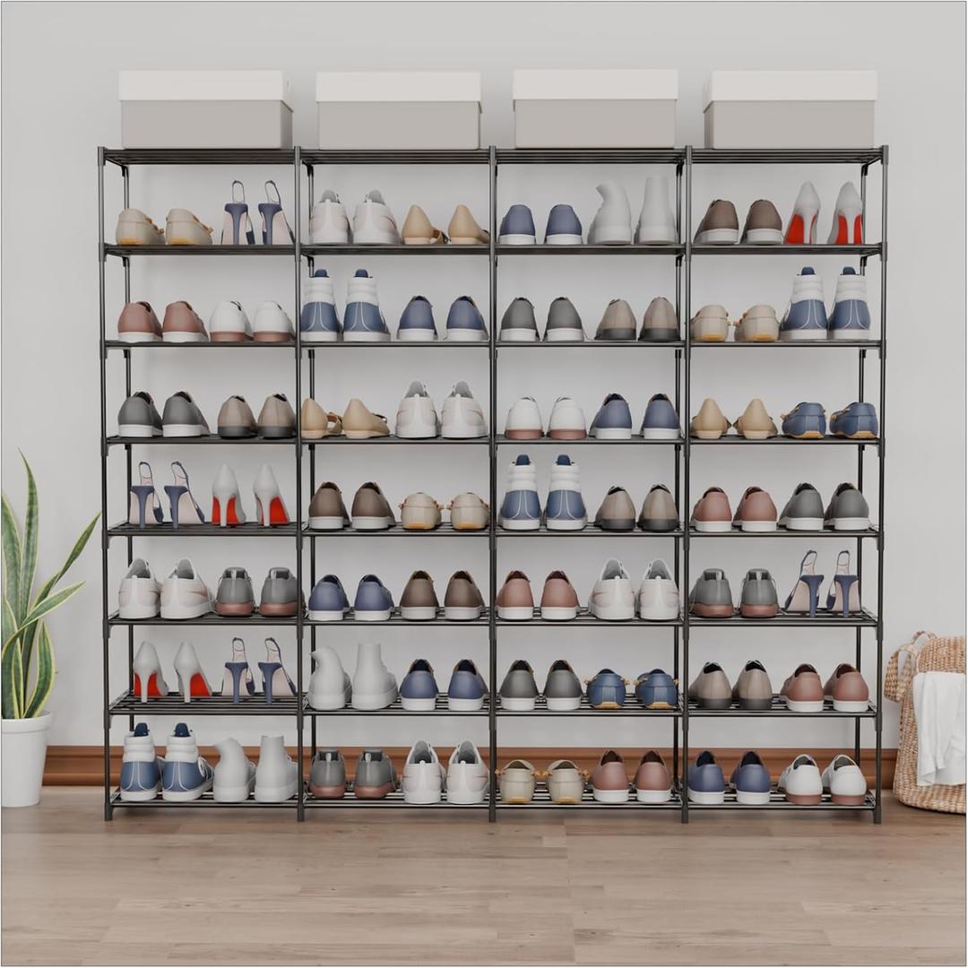 Large Shoe Rack 4 Rows 8 Tier 56-64 Pairs Big Shoes Storage Organizer Garage Entryway Hallway Front Doorway Shoe Shelves Space Saving for Whole Family (66.1" W x 49.2" H x 10.8" D)
