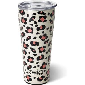 32oz Insulated Tumbler, Travel Coffee Tumbler with Lid, Cup Holder Friendly Travel Coffee Mug, Stainless Steel Thermos with Lid (Luxy Leopard)