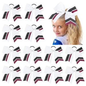 12PCS Cheer Bows Bulk Glitter Cheerleading Bows Girls Hair Bows White Black Cheer Bows Elastic Band Ponytail Holder for Cheerleaders Teen Girls College Sports Competition