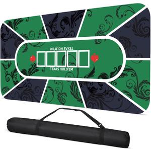 HAA PEEL HADREEI 70 x 35 Inch Poker Mat Texas Hold’em Table Top for 6–8 Players, Non-Slip Rubber Poker Layout with Carrying Bag for Poker Night Blackjack Casino Games
