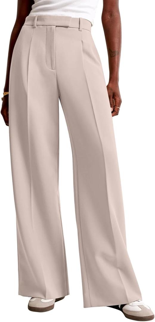 NIMIN Women Wide Leg Pants High Waisted Business Casual Work Trousers Dressy Pants with Pockets (Beige, S)