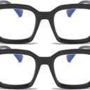 REAVEE 2 Pack Oprah Style Oversized Reading Glasses for Women Men Blue Light Blocking, Ladies Stylish Retro Square Large Computer Readers (Black/Black 1.0x)