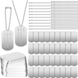 Yinkin 200 Pcs Personalized Military Dog Tags Set Including 100 Pcs Aluminum Blank Dog Tags for Engraving 100 Ball Steel Chain Rectangle Metal Blank Stamping Label for DIY Craft(Silver)