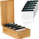 MaxGear Index Card Holder, 3 x 5 Inch Business Card Organizer for Desk with 4 Dividers, Bamboo Index Cards Box with A-Z Tabs Holds 600 Cards for Recipe Flash Storage