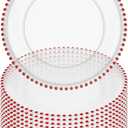 12 Pack Clear Charger Plates Bulk Wedding, 13 Inch Plastic Round Dinner Chargers with Red Beaded Rim, Acrylic Round Decorative Plates for Wedding Party Home and Tabletop Decor (Red), 12 Pcs