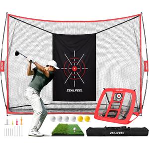Golf Net, 10x7ft Practice Net with Chipping Net, Foldable Mat, Silk Target, 8 Tees, 6 Balls, Carry Bag, Golf Hiting Nets for Backyard Driving Chipping Indoor Outdoor Use