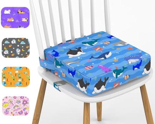 Booster Seat for Dining Table, KIDUN Portable Heightening Cushion, Washable Adjustable Booster Cushion for Kids with Safety Buckles and Non-Slip (Sea Blue)