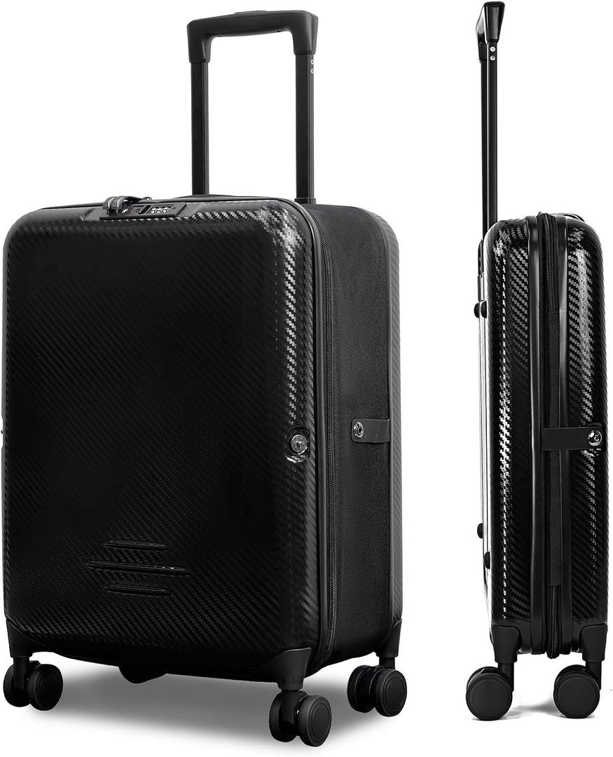 KINGSLONG Luggage Suitcase Travel Collapsible Expandable: 20 Inch Foldable Carry On Rolling Spinner Wheel - Hardside Lightweight Expandable Hardshell TSA Approved Lock for Women Men Black, 14.57 x 9.45 x 21.65 inches