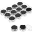 PATIKIL 4.9x3.7x0.7 Inch Gemstone Display Box 12 Pcs Round Diamond Containers Small Storage Boxes Jewelry Acrylic Box with Clear Glass Top Lids and Sponge for Gems Diamonds Coin (Black)