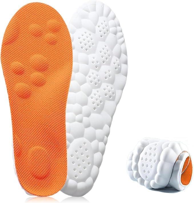 2026 New Steppers Insoles for Men & Women,4D Cloud Massage Memory Foam Insoles with Arch SupportComfortable and Breathable (Orange, Men 9 / Women 10)