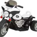 Kids Motorcycle Ride On Toy  3-Wheel Battery Powered Motorbike for Kids 3 and Up  Police Decals, Reverse, and Headlights by Lil Rider (White and Black)