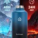 64 oz Insulated Water Bottle with Carrier Bag, Half Gallon Stainless Steel Water Bottle Keep Cold 48Hrs, Vacuum Insulated Large Water Jug for Gym, Travel, Hiking, Indigo Black